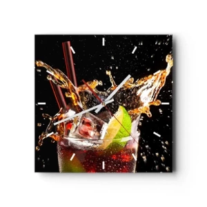 Horloge murale - Pendule murale - Un verre de boisson, citron vert et glace au moment des éclaboussures dynamiques - 30x30cm - Joie et énergie des couleurs - Décoration murale moderne pour le salon et la chambre ARTTOR