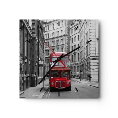 Horloge murale - Pendule murale - Un bus rouge sur fond de bâtiments urbains noirs et blancs. - 30x30cm - La vie de tous les jours ne doit pas être grise - Décoration murale moderne pour le salon et la chambre ARTTOR
