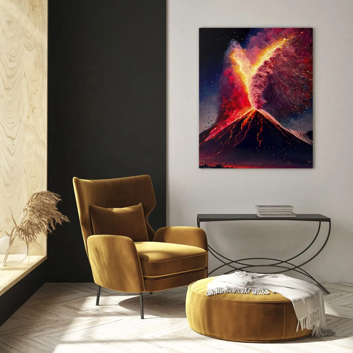 Impression sur verre - Image sur verre - Une éruption volcanique unique la nuit avec des couleurs dynamiques. - 80x120cm - Beauté et horreur - Décoration murale moderne pour le salon et la chambre ARTTOR