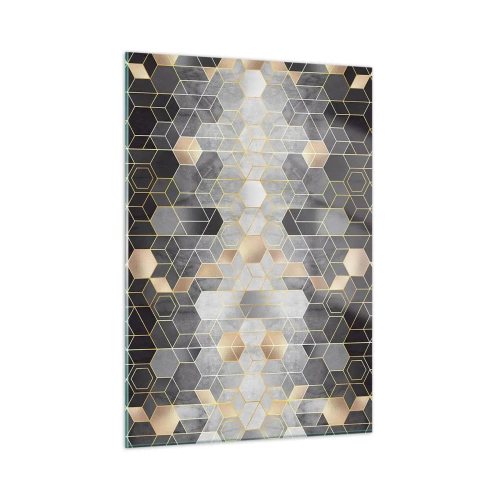 Impression sur verre - Image sur verre - Motif géométrique d'hexagones en lignes dorées - 50x70cm - Composition de diamants - Décoration murale moderne pour le salon et la chambre ARTTOR