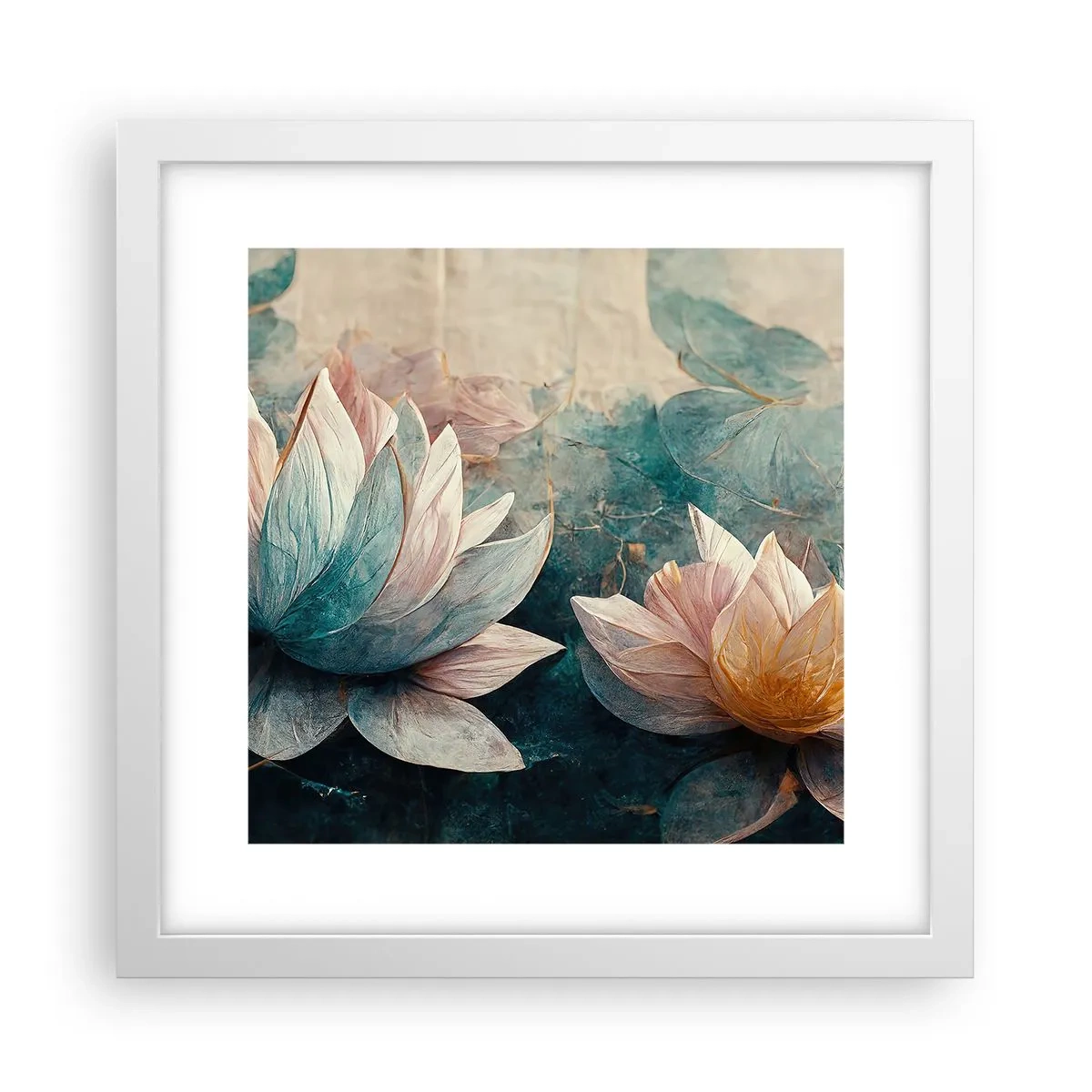 Affiche dans un cadre blanc - Poster - Les étoiles du lac - 30x30 cm