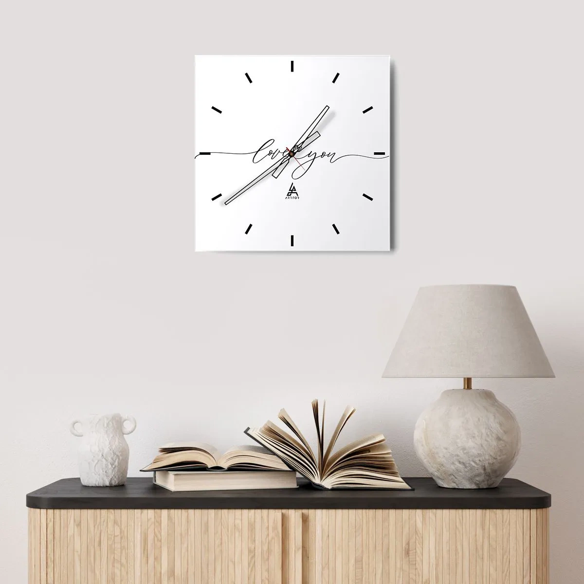 Horloge murale - Pendule murale - Noir sur blanc - 30x30 cm