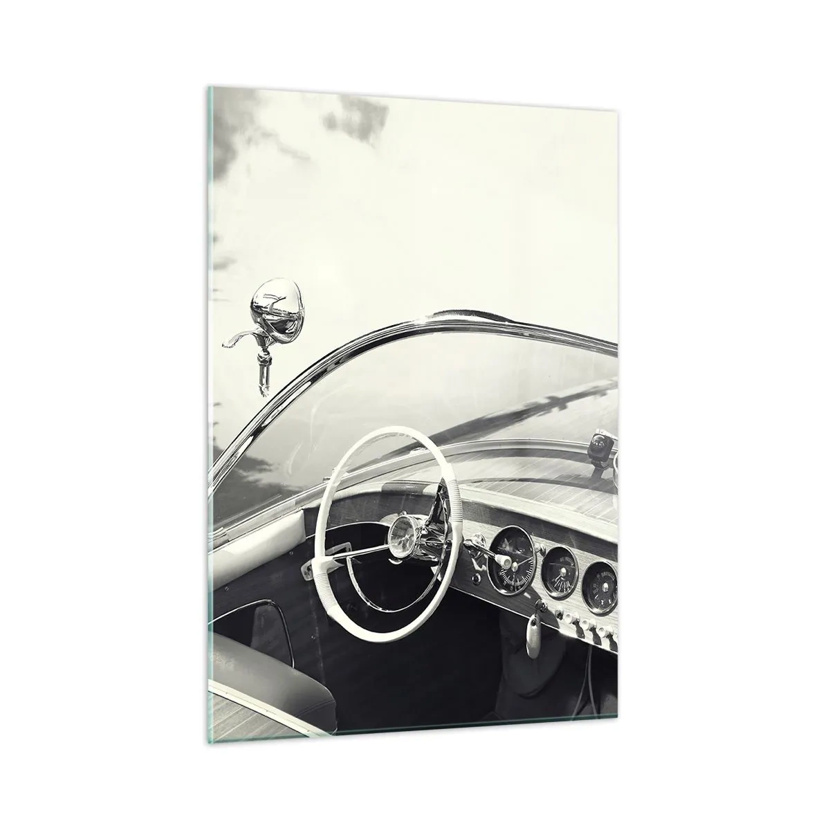 Impression sur verre - Image sur verre - Cockpit de voiture classique en noir et blanc - 50x70cm - Temps pour riche - Décoration murale moderne pour le salon et la chambre ARTTOR