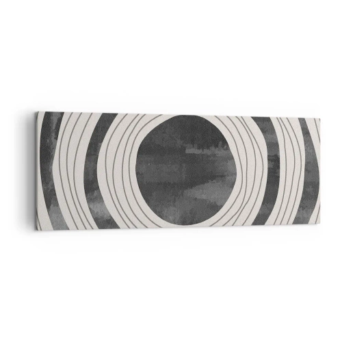 Impression sur toile - Image sur toile - Cercles concentriques noirs et blancs sur fond clair - 140x50cm - Droit au but - Décoration murale moderne pour le salon et la chambre ARTTOR