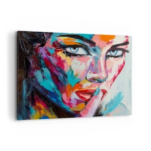 Impression sur toile - Image sur toile - Portrait coloré d'une femme dans un style abstrait - 120x80cm - Notre premier secret - Décoration murale moderne pour le salon et la chambre ARTTOR