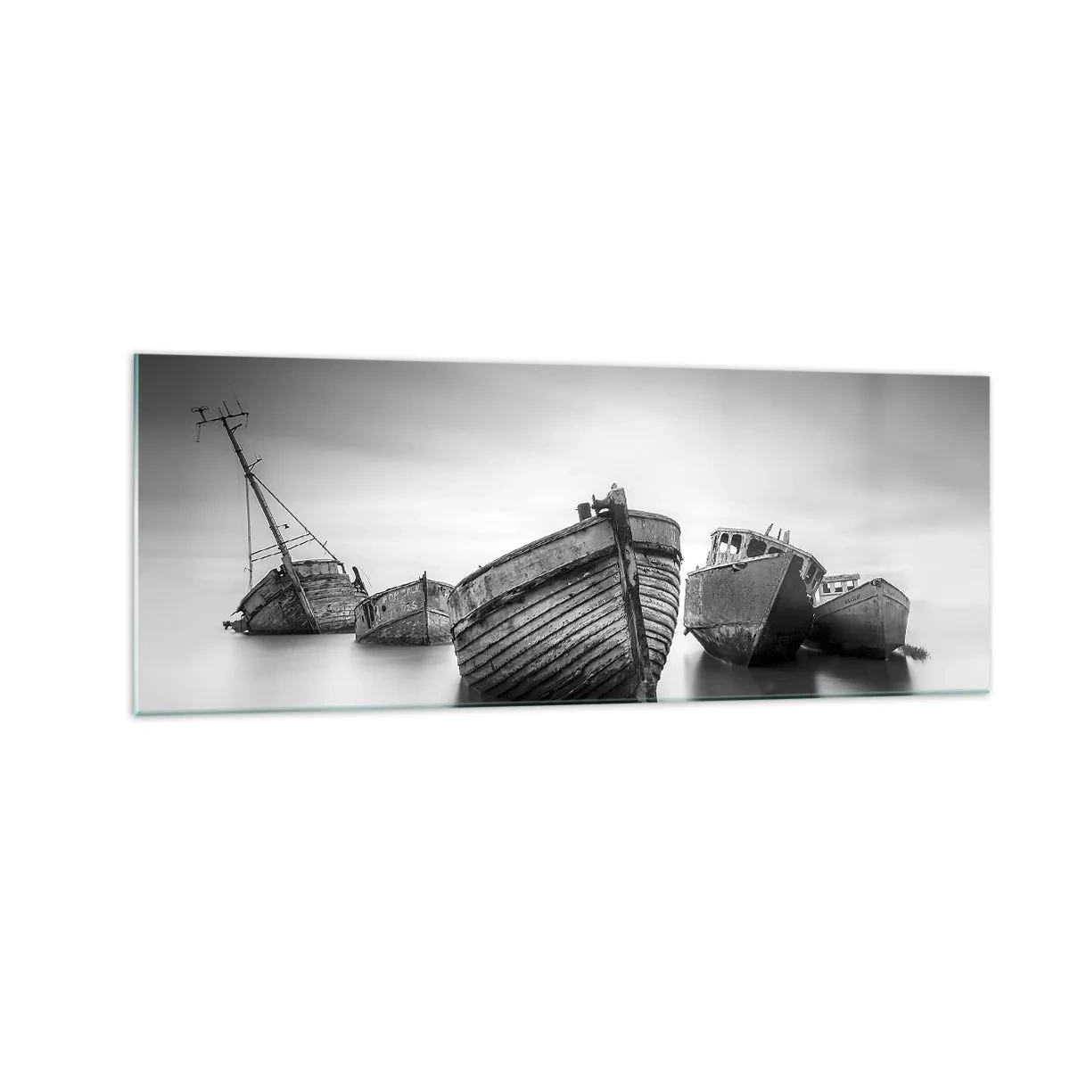 Impression sur verre - Image sur verre - Bateaux abandonnés sur une eau calme - 140x50cm - Cùest déjà un souvenir... - Décoration murale moderne pour le salon et la chambre ARTTOR