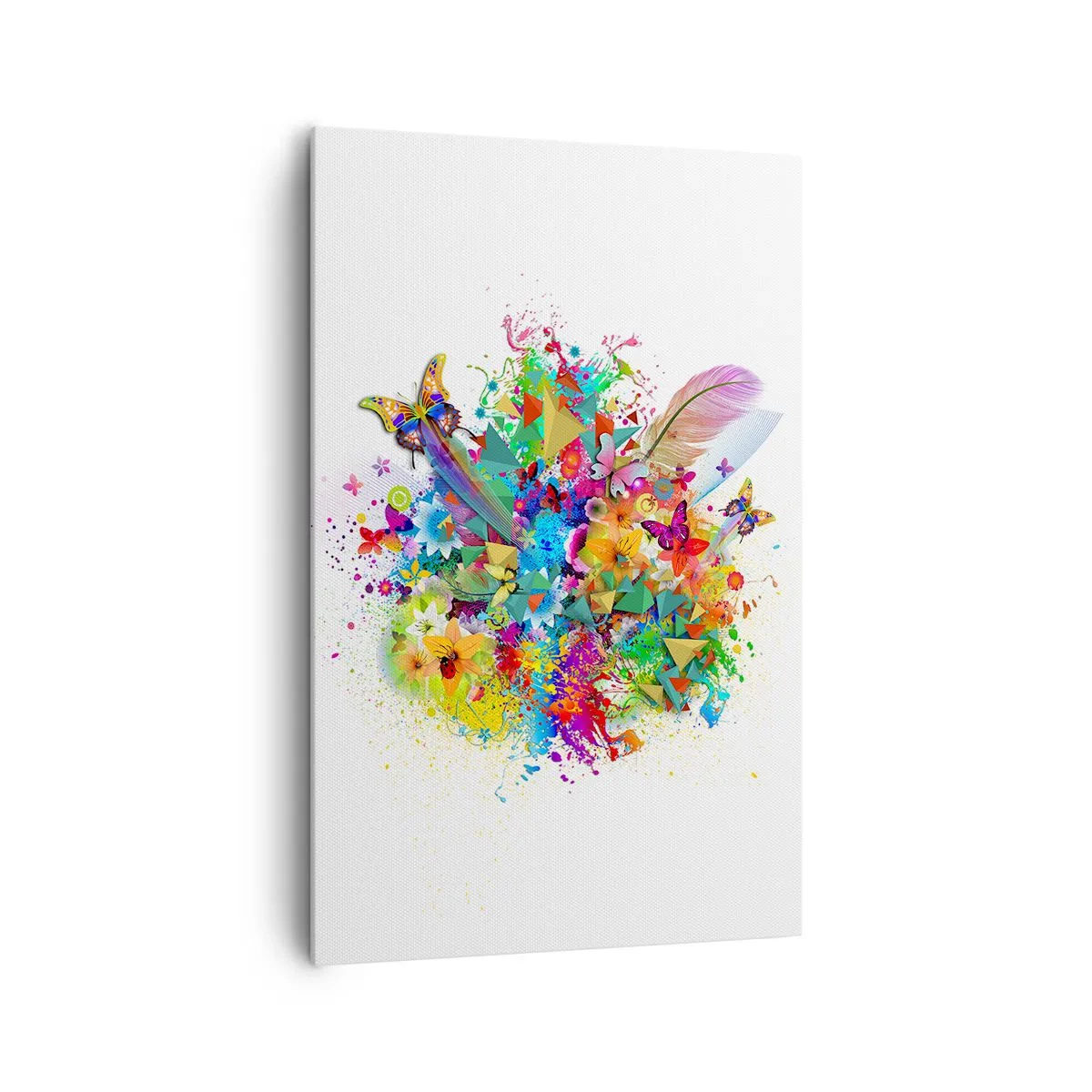 Impression sur toile - Image sur toile - Motif coloré avec des fleurs et des papillons - 80x120cm - Un bouquet de joie - Décoration murale moderne pour le salon et la chambre ARTTOR