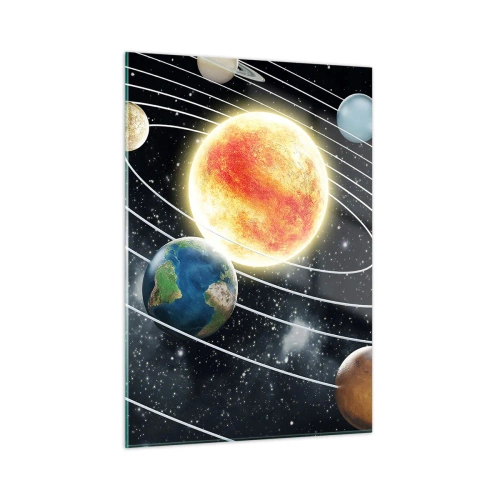 Impression sur verre - Image sur verre - Le système solaire avec ses planètes et ses orbites sur fond d'espace - 50x70cm - Danse cosmique - Décoration murale moderne pour le salon et la chambre ARTTOR