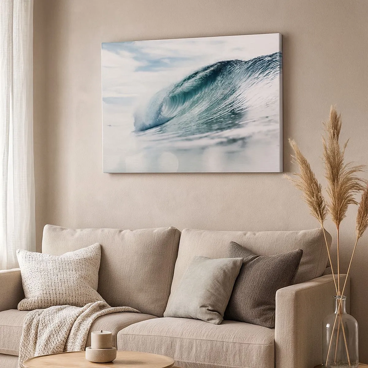 Impression sur toile - Image sur toile - Une vague de mer capturée dans un moment dynamique contre le ciel - 70x50cm - Pic d'eau - Décoration murale moderne pour le salon et la chambre ARTTOR