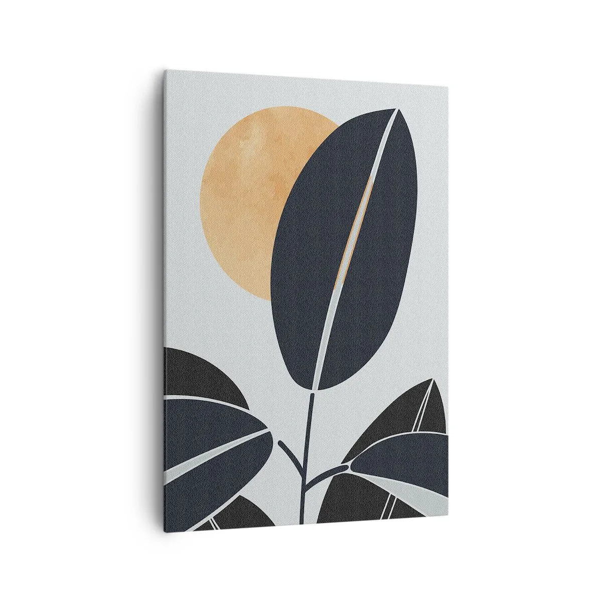 Impression sur toile - Image sur toile - Un motif de feuille minimaliste avec un soleil brillant en arrière-plan. - 70x100cm - Une chaude journée d'été - Décoration murale moderne pour le salon et la chambre ARTTOR