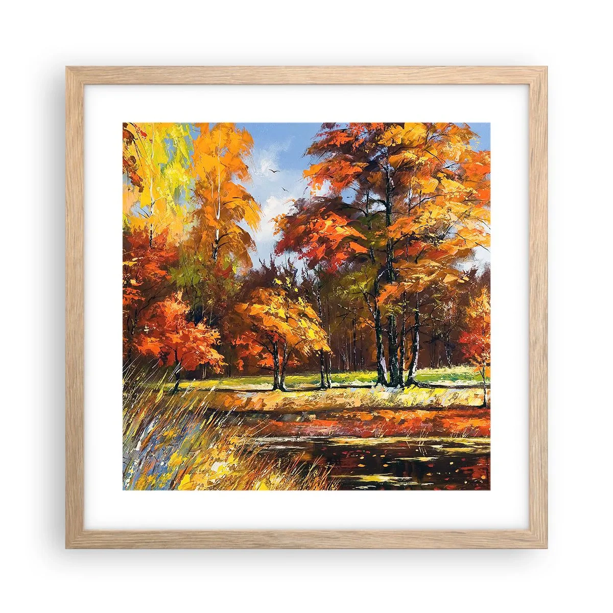 Affiche dans un chêne clair - Poster - Paysage en or et bronze - 40x40 cm