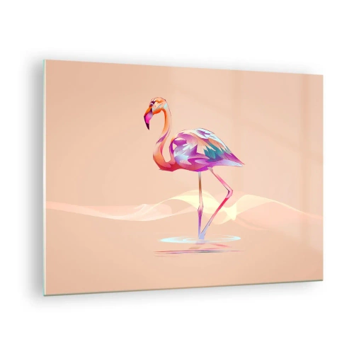 Impression sur verre - Image sur verre - Flamant rose coloré sur fond pastel - 70x50cm - L'oiseau des bonnes émotions - Décoration murale moderne pour le salon et la chambre ARTTOR