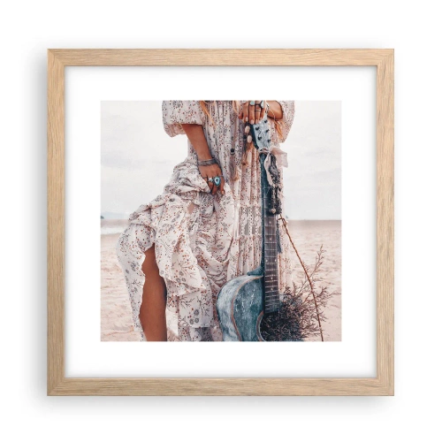 Affiche dans un chêne clair - Poster - Enfant de fleur en route - 30x30 cm