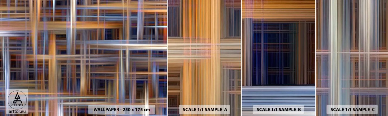 Échantillon de Papier Peint Autocollant Deluxe Sticker - Tissé de lumière - Abstraction, Morceau, Graphique - 100x30 cm