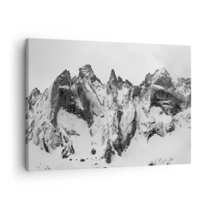 Impression sur toile - Image sur toile - Des sommets enneigés en noir et blanc - 70x50cm - Crête dangereuse de granit - Décoration murale moderne pour le salon et la chambre ARTTOR