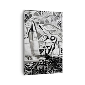 Impression sur toile - Image sur toile - Voiliers abstraits dans une composition monochrome - 80x120cm - Entre les vagues - Décoration murale moderne pour le salon et la chambre ARTTOR