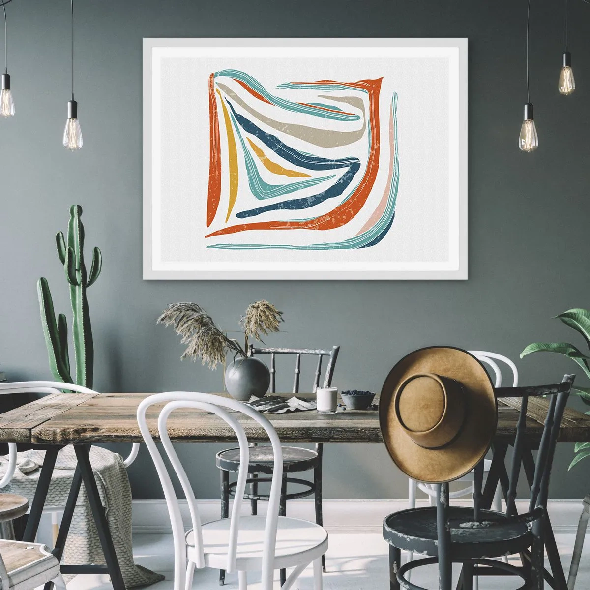 Affiche dans un cadre blanc - Poster - Abstraction avec un sourire amical - 40x30 cm