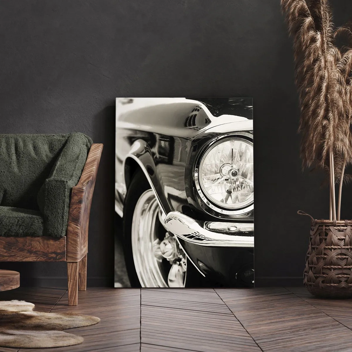 Impression sur toile - Image sur toile - Une voiture classique emblématique en noir et blanc élégant - 50x70cm - Brillance permanente - Décoration murale moderne pour le salon et la chambre ARTTOR