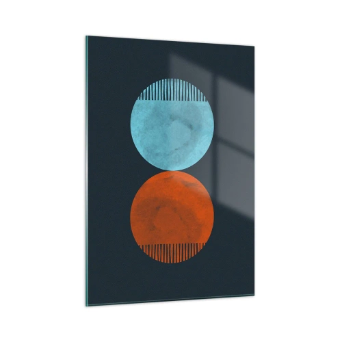 Impression sur verre - Image sur verre - Cercles abstraits en bleu et orange - 50x70cm - Seulement la géométrie ? - Décoration murale moderne pour le salon et la chambre ARTTOR