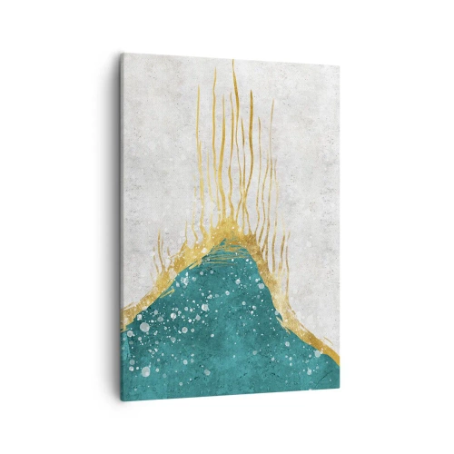 Impression sur toile - Image sur toile - Une composition abstraite dans des tons d'or et de turquoise - 50x70cm - Marée dorée - Décoration murale moderne pour le salon et la chambre ARTTOR