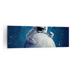 Impression sur toile - Image sur toile - Astronaute tenant la lune dans un ciel étoilé - 160x50cm - Comique de l'espace - Décoration murale moderne pour le salon et la chambre ARTTOR