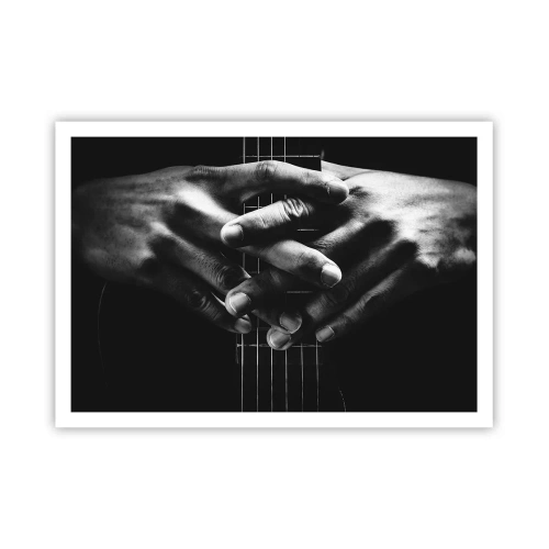 Affiche - Poster - Mains jointes sur une guitare dans un ton monochrome - 100x70cm - Prière d'artiste - Décoration murale moderne pour le salon et la chambre ARTTOR
