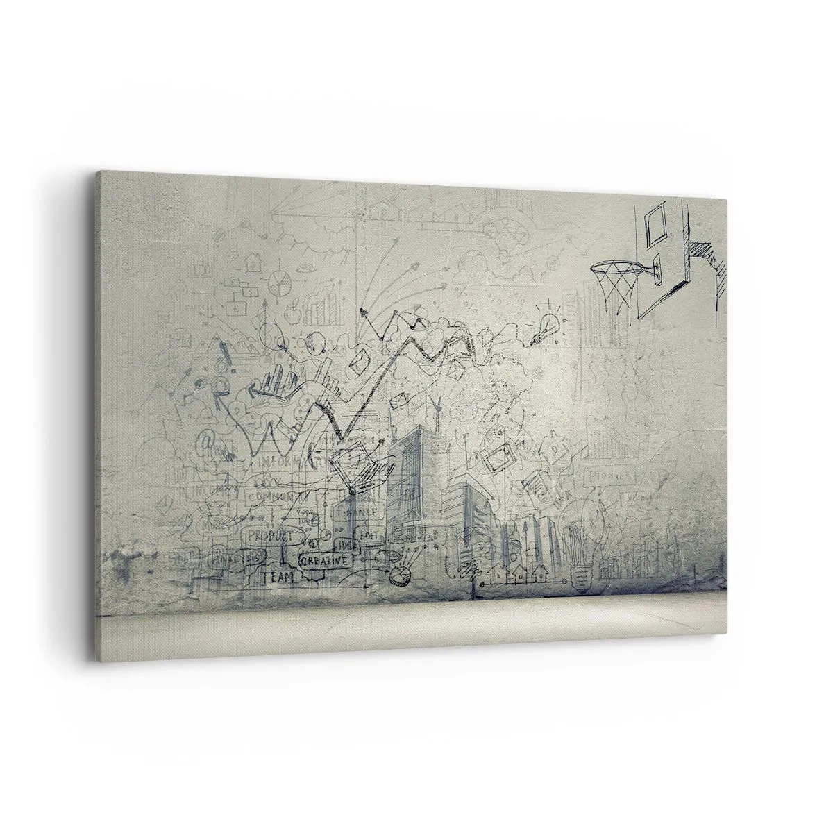 Impression sur toile - Image sur toile - Dessins et schémas sur fond de mur brut - 120x80cm - Ma vie fantastique en ville - Décoration murale moderne pour le salon et la chambre ARTTOR