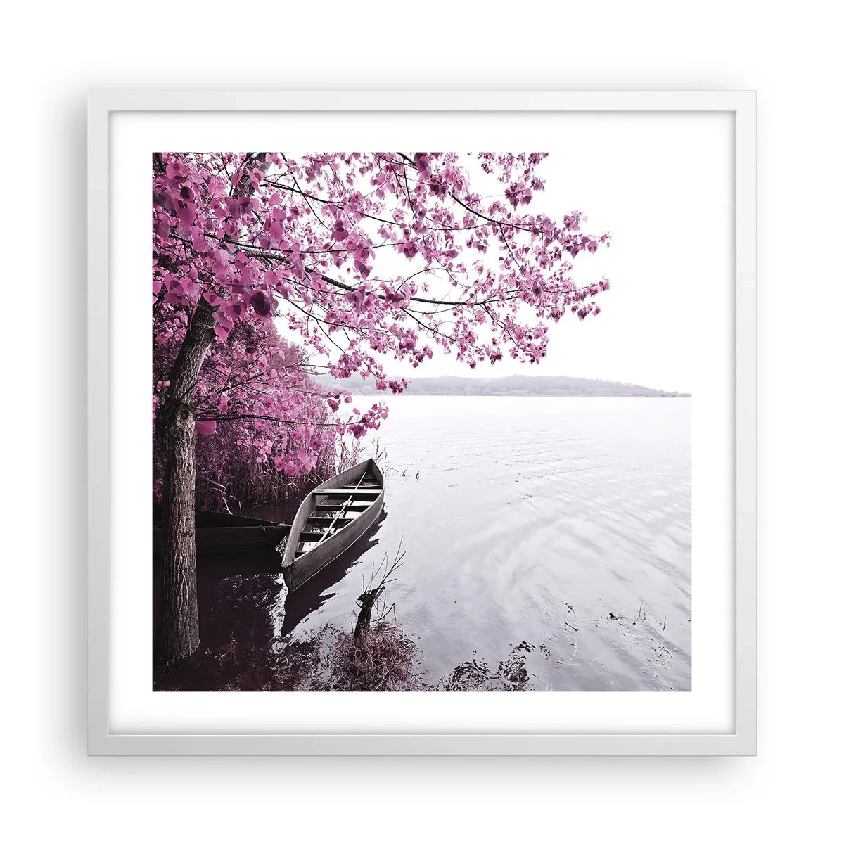 Affiche dans un cadre blanc - Poster - Dans un silence rose - 50x50 cm