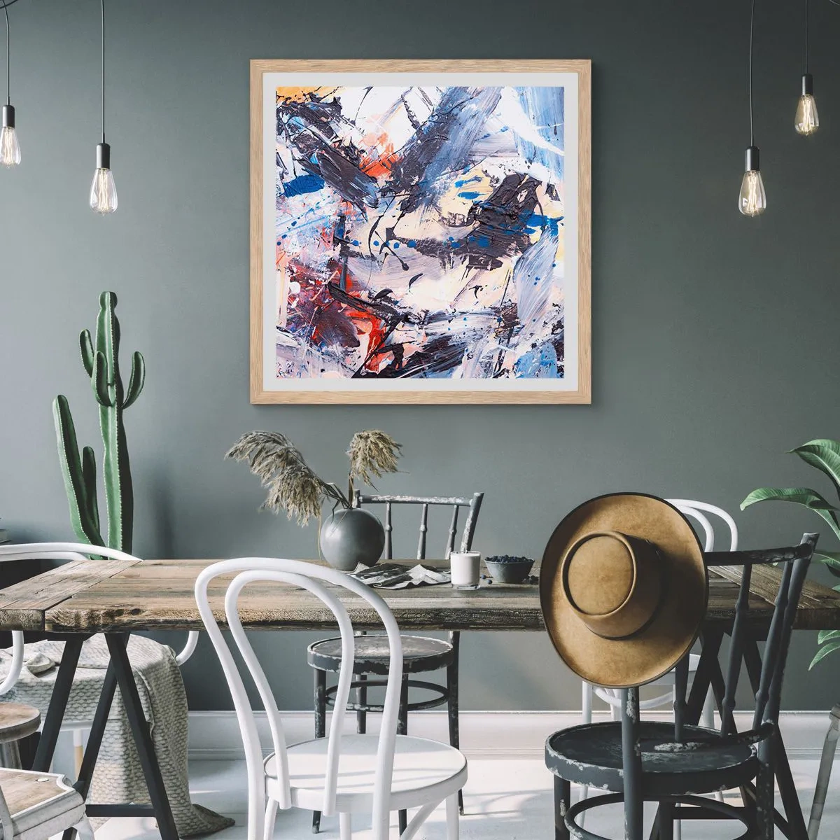 Affiche dans un chêne clair - Poster - La danse folle de l'abstrait - 30x30 cm