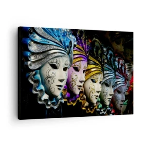 Impression sur toile - Image sur toile - Masques vénitiens de différentes couleurs avec des motifs décoratifs - 70x50cm - Mystère en or et argent - Décoration murale moderne pour le salon et la chambre ARTTOR