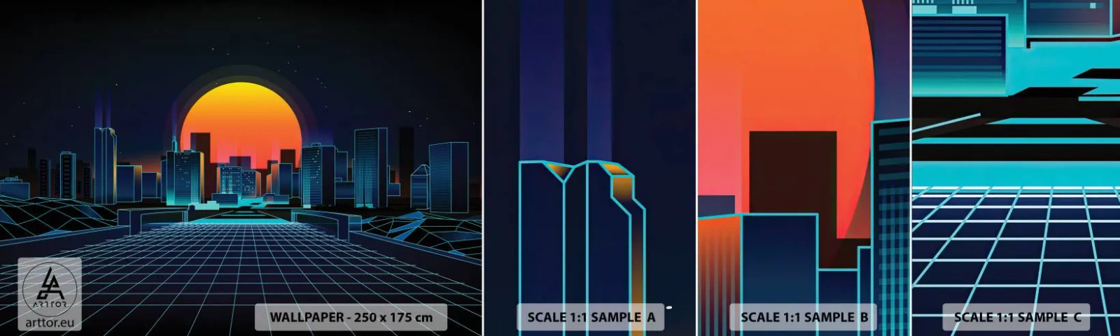 Échantillon de Papier Peint Autocollant Deluxe Sticker - Vous voulez toujours passer au réel ? - Abstraction, Ville, Soleil - 100x30 cm