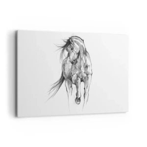 Impression sur toile - Image sur toile - Croquis en noir et blanc d'un cheval au galop - 100x70cm - D'un trot gracieux - Décoration murale moderne pour le salon et la chambre ARTTOR