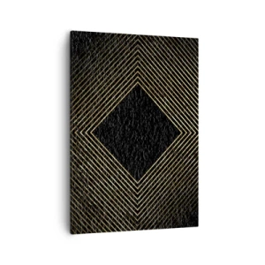 Impression sur toile - Image sur toile - Fond noir avec un motif géométrique de lignes dorées - 50x70cm - Géométrie dans un style glamour - Décoration murale moderne pour le salon et la chambre ARTTOR