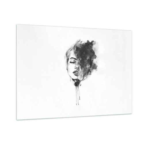 Impression sur verre - Image sur verre - Portrait noir et blanc d'une femme avec une ombre abstraite - 100x70cm - De quoi rêve la fille - Décoration murale moderne pour le salon et la chambre ARTTOR