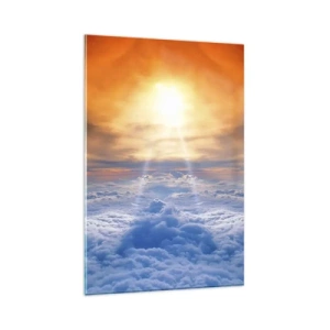 Impression sur verre - Image sur verre - Coucher de soleil au dessus des nuages, le ciel plein de couleurs dorées et de lumière. - 80x120cm - Paysage mystique - Décoration murale moderne pour le salon et la chambre ARTTOR