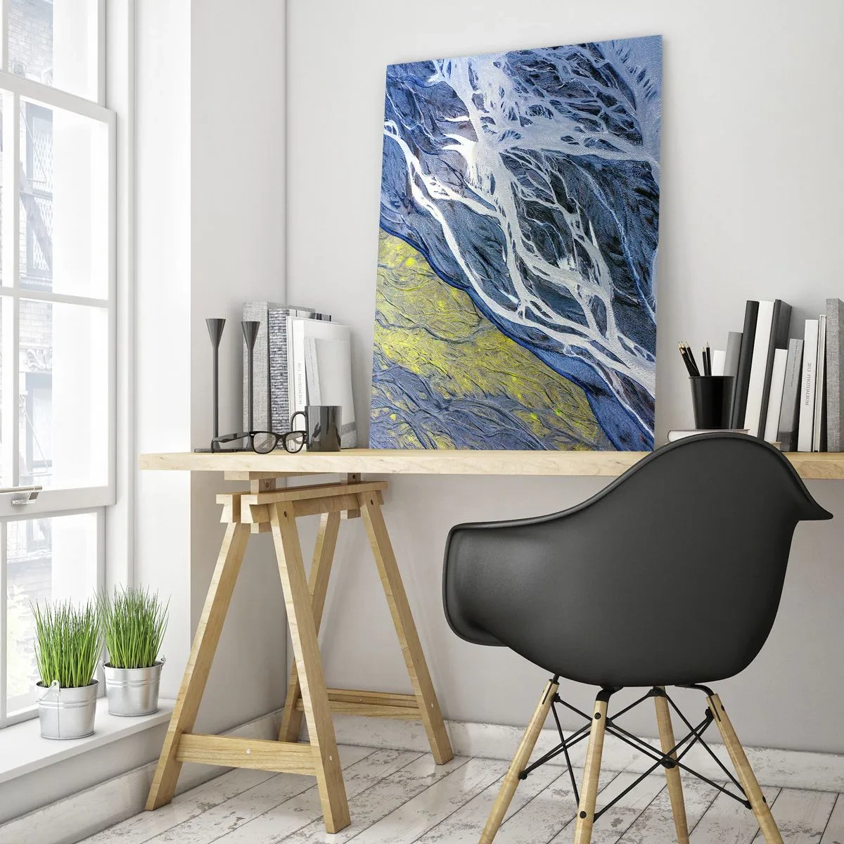 Impression sur verre - Image sur verre - Une vue plongeante sur la surface de la Terre avec des ruisseaux sinueux - 50x70cm - Peintures rupestres de la nature - Décoration murale moderne pour le salon et la chambre ARTTOR