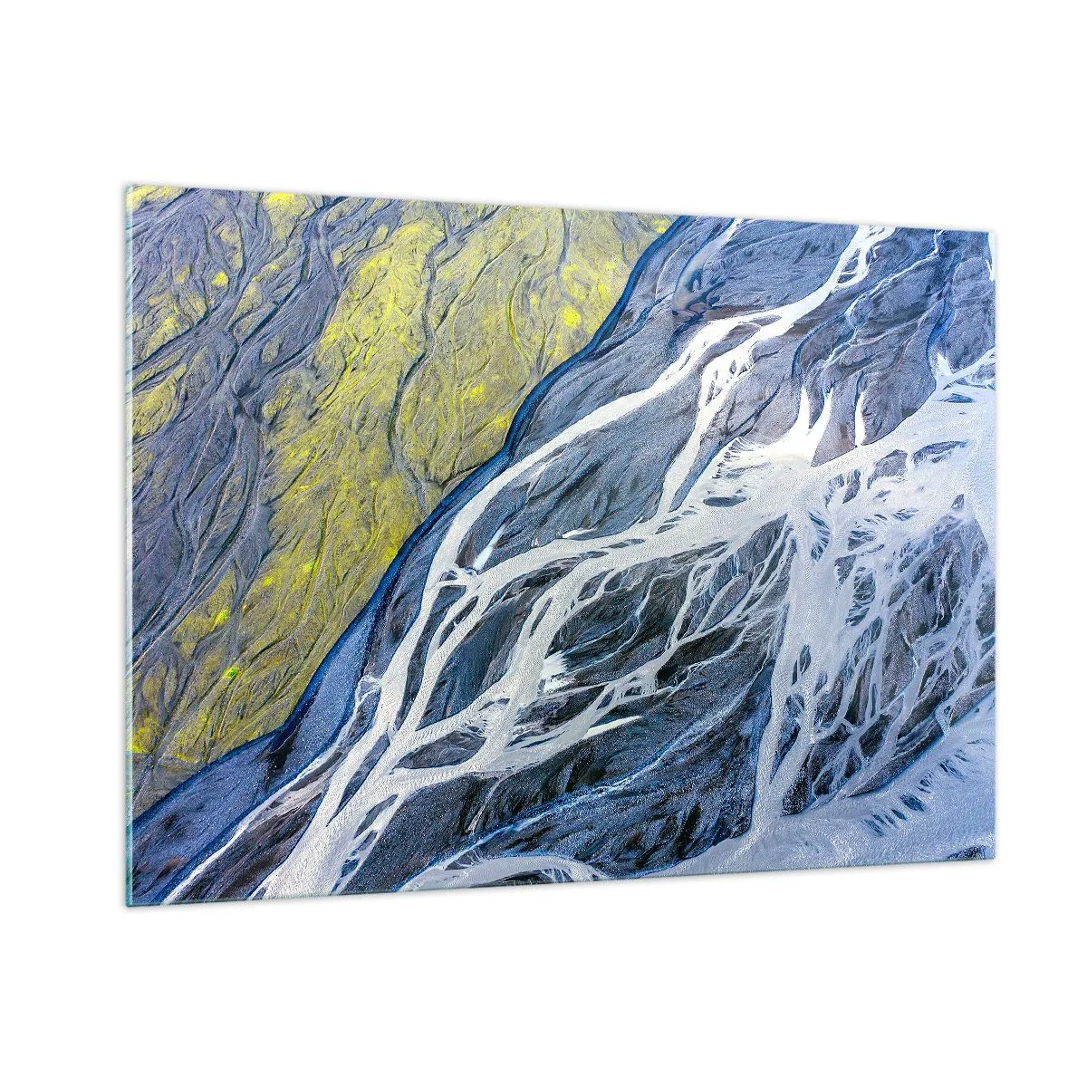 Impression sur verre - Image sur verre - Une vue plongeante sur la surface de la Terre avec des ruisseaux sinueux - 100x70cm - Peintures rupestres de la nature - Décoration murale moderne pour le salon et la chambre ARTTOR