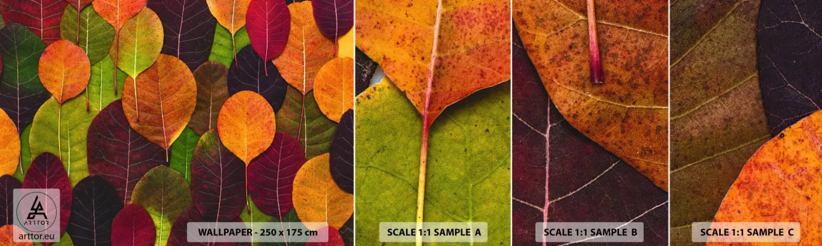 Échantillon De Papier Peint Standard Eco - Mozaique printannière - Graphique, Feuilles colorées, Morceau - 100x30 cm