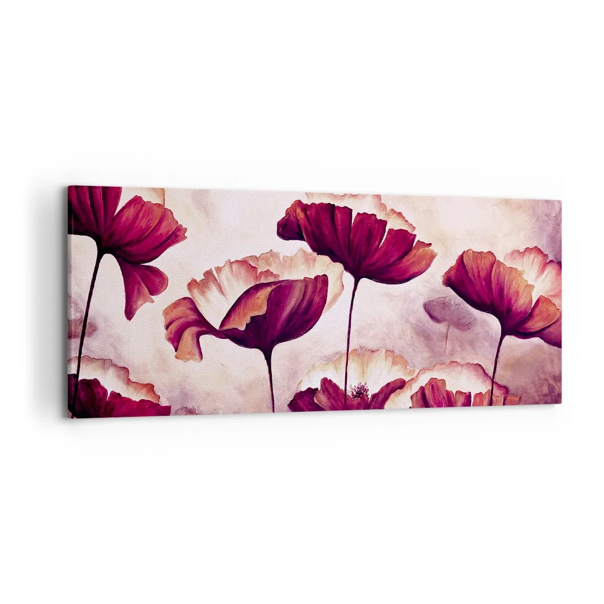 Impression sur toile - Image sur toile - Fleurs aux tons rouges et blancs sur un fond subtil - 120x50cm - Pétale rouge et blanc - Décoration murale moderne pour le salon et la chambre ARTTOR