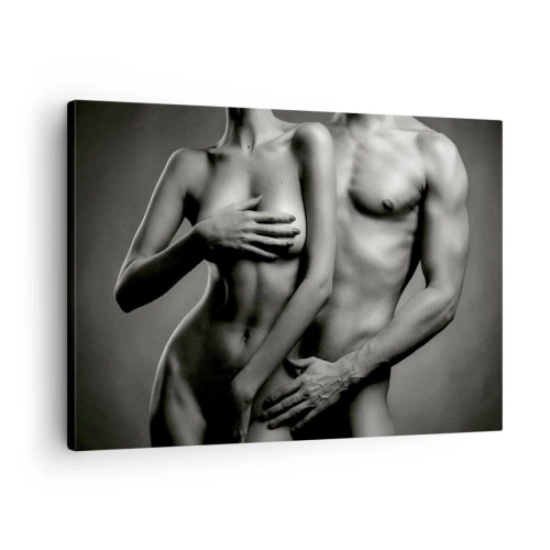Impression sur toile - Image sur toile - Représentation en noir et blanc de corps féminins et masculins dans une pose artistique - 70x50cm - Adam et Eve - Décoration murale moderne pour le salon et la chambre ARTTOR