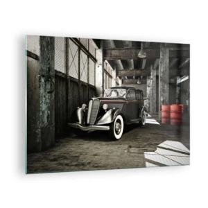 Impression sur verre - Image sur verre - Une voiture ancienne dans un garage élégant - 70x50cm - L'élégance éternelle des années 30 - Décoration murale moderne pour le salon et la chambre ARTTOR