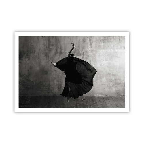 Affiche - Poster - Silhouette noire et blanche d'une danseuse en mouvement sur fond de mur - 100x70cm - Pas plein de passion - Décoration murale moderne pour le salon et la chambre ARTTOR
