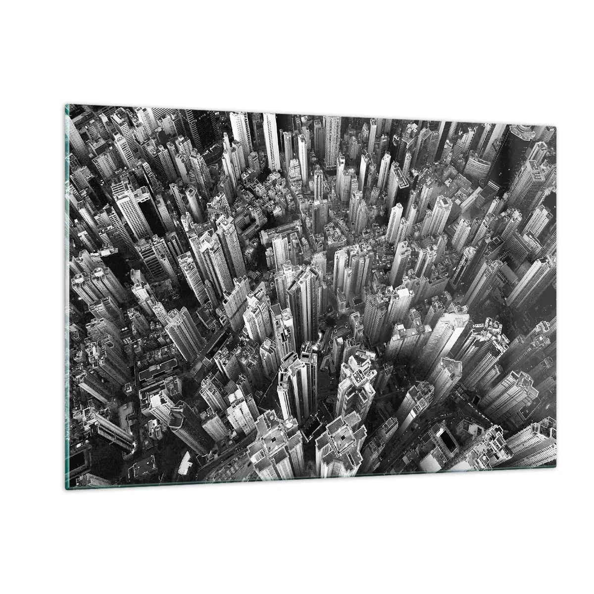 Impression sur verre - Image sur verre - Vue aérienne de la ville en noir et blanc - 120x80cm - Toujours de plus en plus haut - Décoration murale moderne pour le salon et la chambre ARTTOR