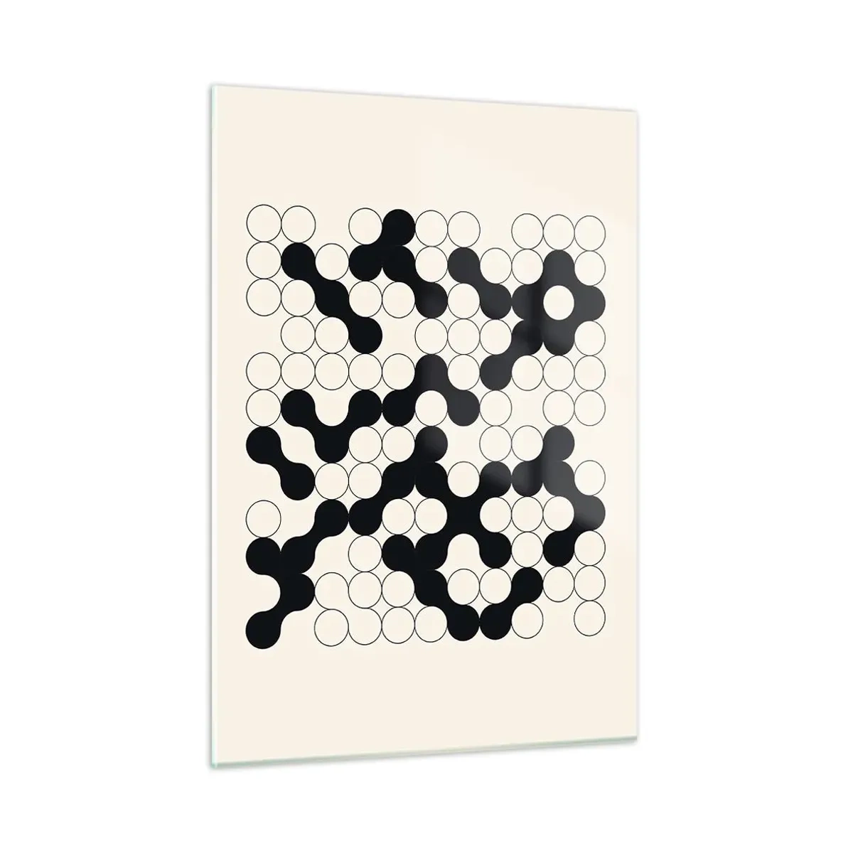 Impression sur verre - Image sur verre - Une mosaïque graphique en noir et blanc composée de points connectés. - 50x70cm - Jeu chinois – variation - Décoration murale moderne pour le salon et la chambre ARTTOR