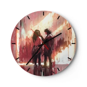 Horloge murale - Pendule murale - Silhouettes d'un couple amoureux sur fond de lumière abstraite - 30x30cm - L'éternel spectacle de l'amour - Décoration murale moderne pour le salon, la cuisine et la chambre ARTTOR