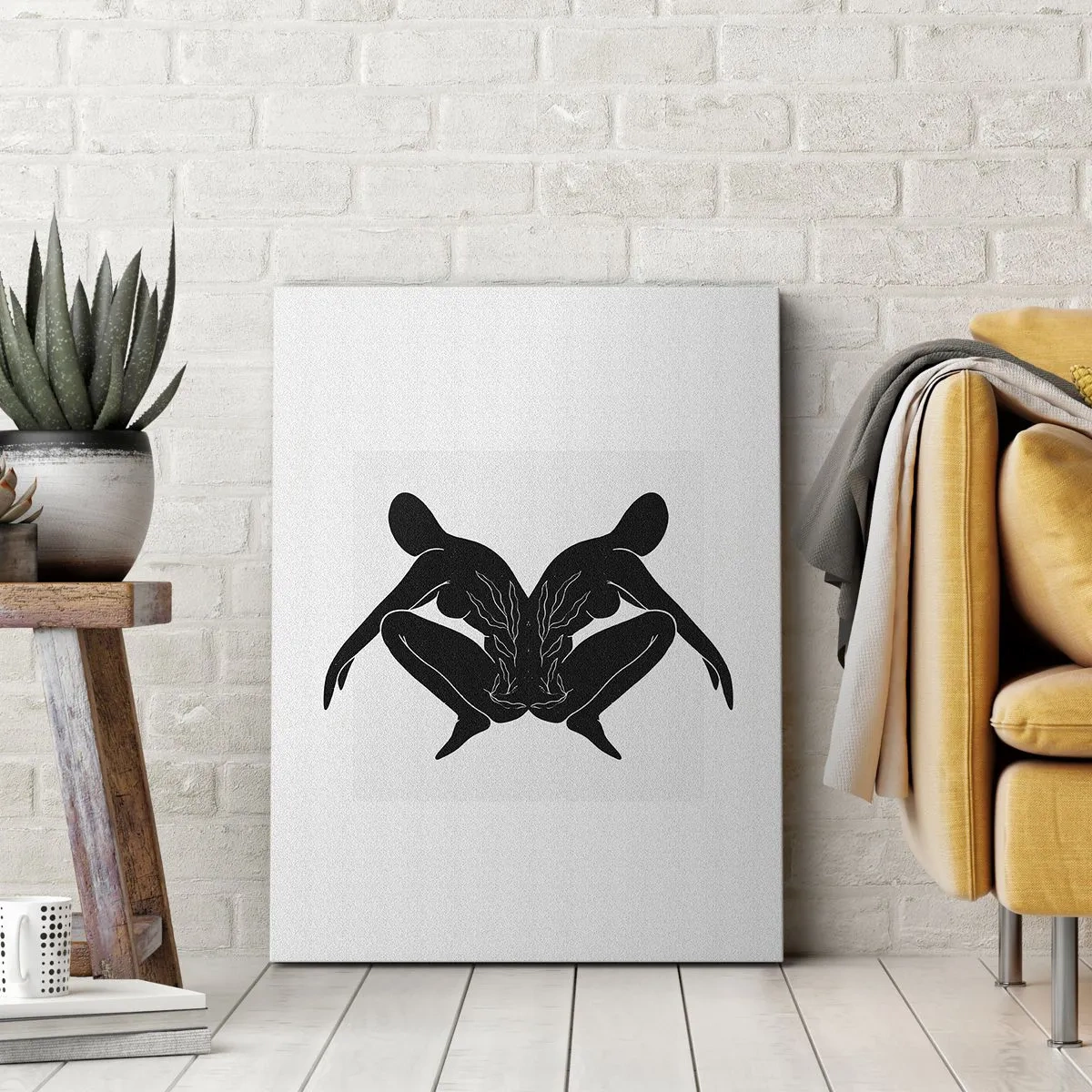 Impression sur toile - Image sur toile - Silhouettes noires en position symétrique sur fond blanc - 70x100cm - Une âme commune - Décoration murale moderne pour le salon et la chambre ARTTOR