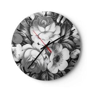 Horloge murale - Pendule murale - Fleurs noires et blanches dans un style artistique délicat - 30x30cm - Belle même en gris - Décoration murale moderne pour le salon, la cuisine et la chambre ARTTOR