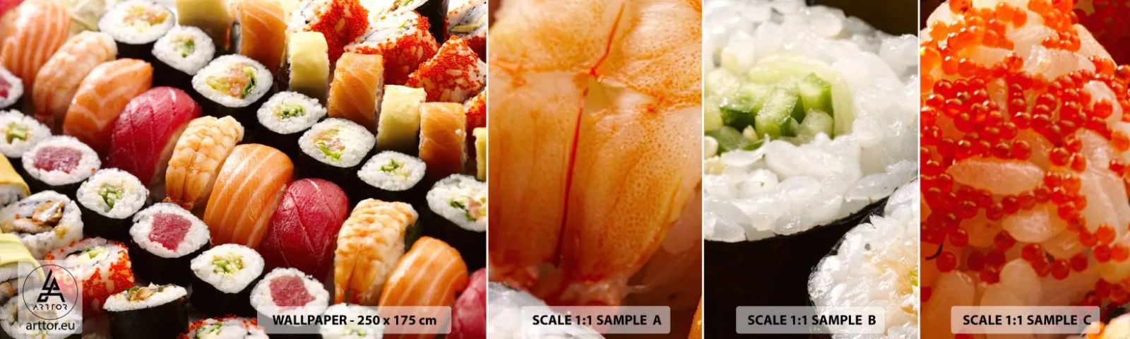 Échantillon de Papier Peint Autocollant Deluxe Sticker - Couleurs et saveurs d'Asie - La gastronomie, Sushi, Asie - 100x30 cm