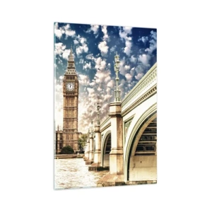 Impression sur verre - Image sur verre - Big Ben et le pont de Westminster illuminés par le soleil à Londres - 80x120cm - Nuages 