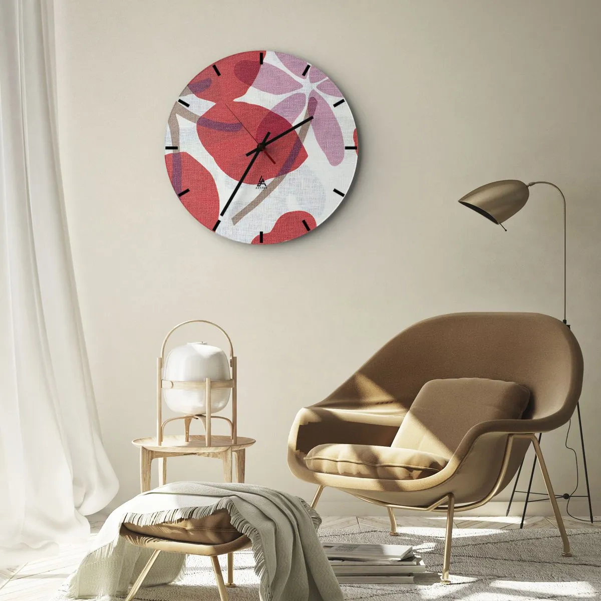 Horloge murale - Pendule murale - Composition florale dans les roses - 40x40 cm